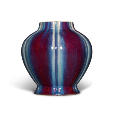View full screen - View 1 of Lot 1363. A flambé-glazed 'pomegranate' lobed vase, Seal mark and period of Qianlong | 清乾隆 窰變釉石榴尊 《大清乾隆年製》款.