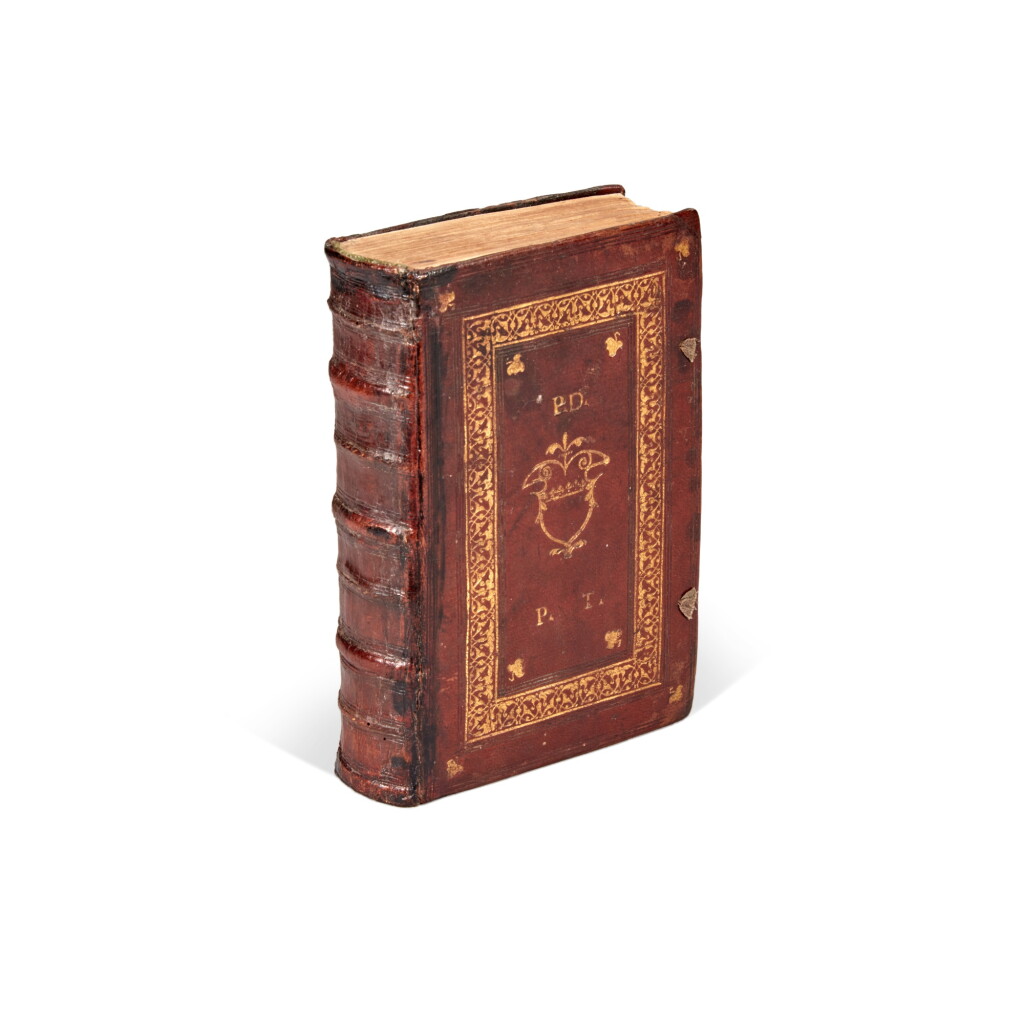 View full screen - View 1 of Lot 1011. Aristotle, Libri physicorum octo, Lyon, 1542, contemporary Venetian chestnut morocco gilt.