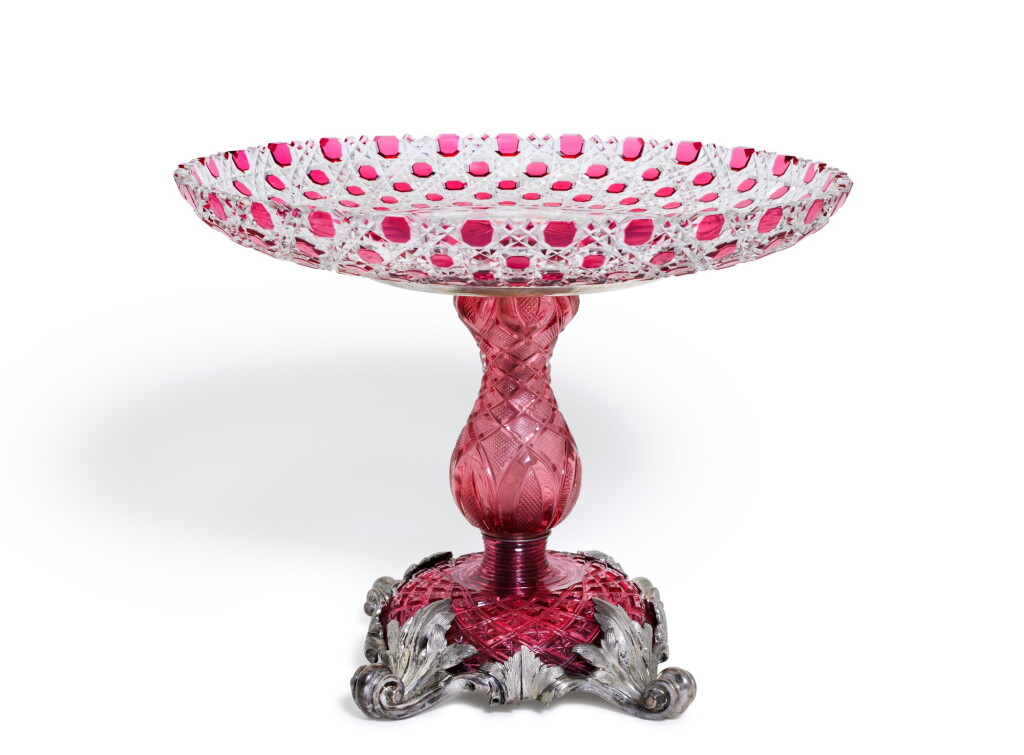 View full screen - View 1 of Lot 144. A SILVER-MOUNTED CUT-GLASS TAZZA, CARL TEGELSTEN, ST PETERSBURG, 1846.