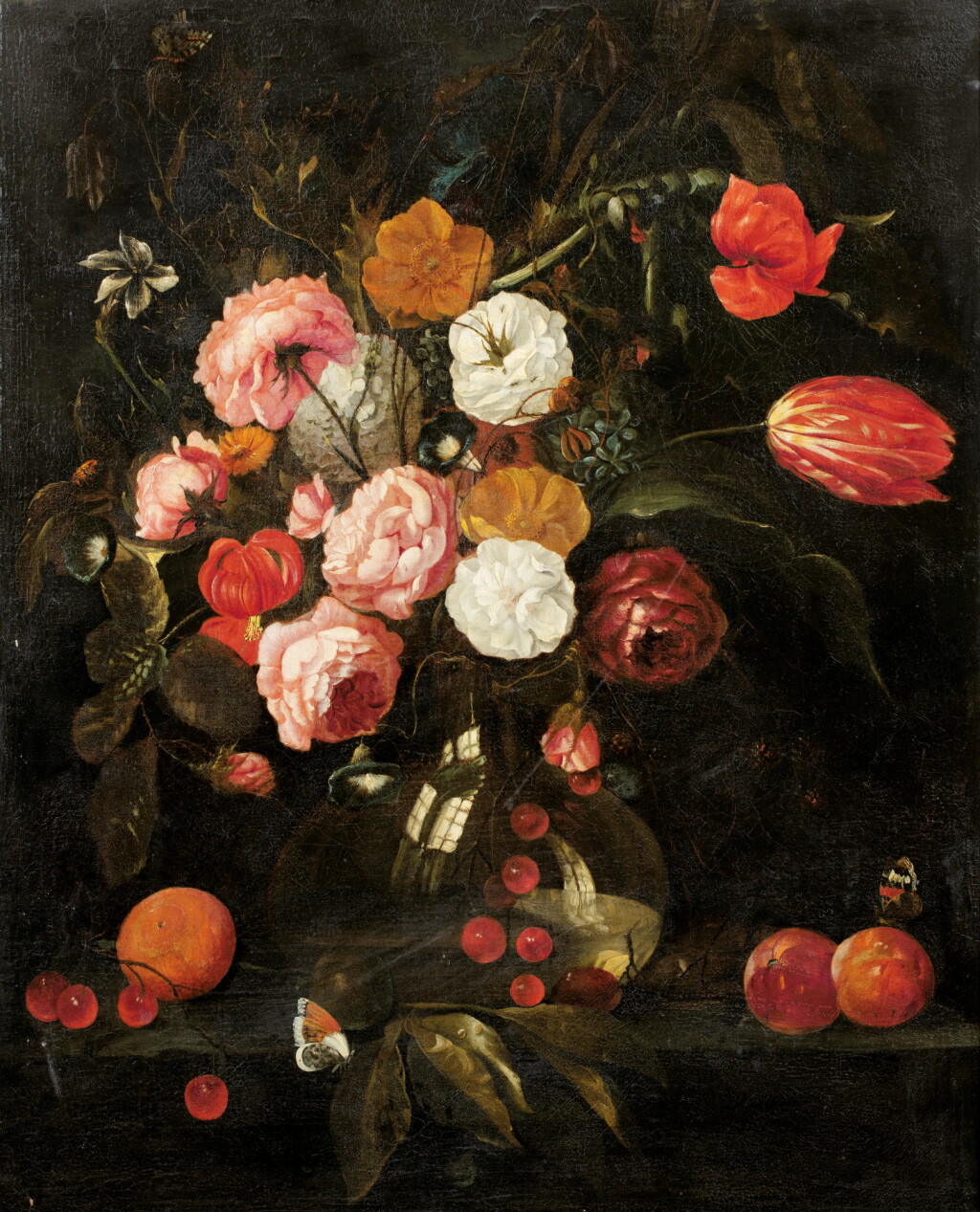 View full screen - View 1 of Lot 18. MANNER OF JAN DAVIDSZ. DE HEEM | STILL LIFE WITH FLOWERS IN A VASE AND FRUITS ON A LEDGE.