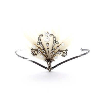 View full screen - View 1 of Lot 45. PEARL, DIAMOND AND FEATHER AIGRETTE, EARLY 20TH CENTURY.