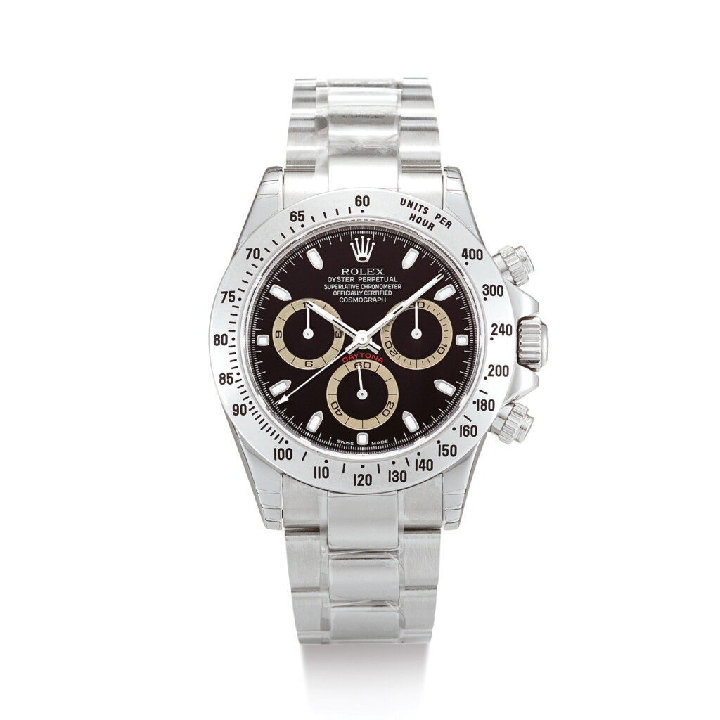 View full screen - View 1 of Lot 2231. ROLEX | COSMOGRAPH DAYTONA, REFERENCE 116520 A BRAND NEW STAINLESS STEEL CHRONOGRAPH WRISTWATCH WITH BRACELET, CIRCA 2004 " | 勞力士 | Cosmograph Daytona 型號116520 全新精鋼計時鏈帶腕錶,錶殼編號F265365,約2004年製".