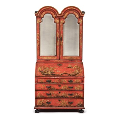 View full screen - View 1 of Lot 119. A GEORGE III RED JAPANNED BUREAU CABINET, SECOND QUARTER 18TH CENTURY.