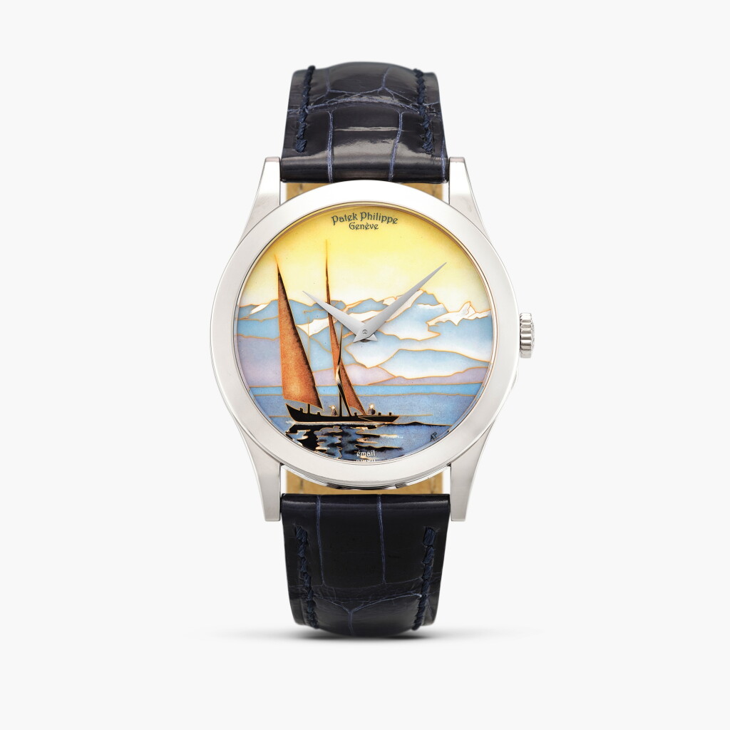 View full screen - View 1 of Lot 2365. "Lake Geneva Barques", Reference 5089G-037 | An extremely rare and fine white gold wristwatch with cloisonné enamel dial by Anita Porchet, Made to commemorate the 175th anniversary of Patek Philippe, Circa 2016.
