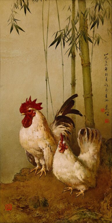 View full screen - View 1 of Lot 547. Lee Man Fong 李曼峰 | Rooster and Hen 雄雞與母雞.
