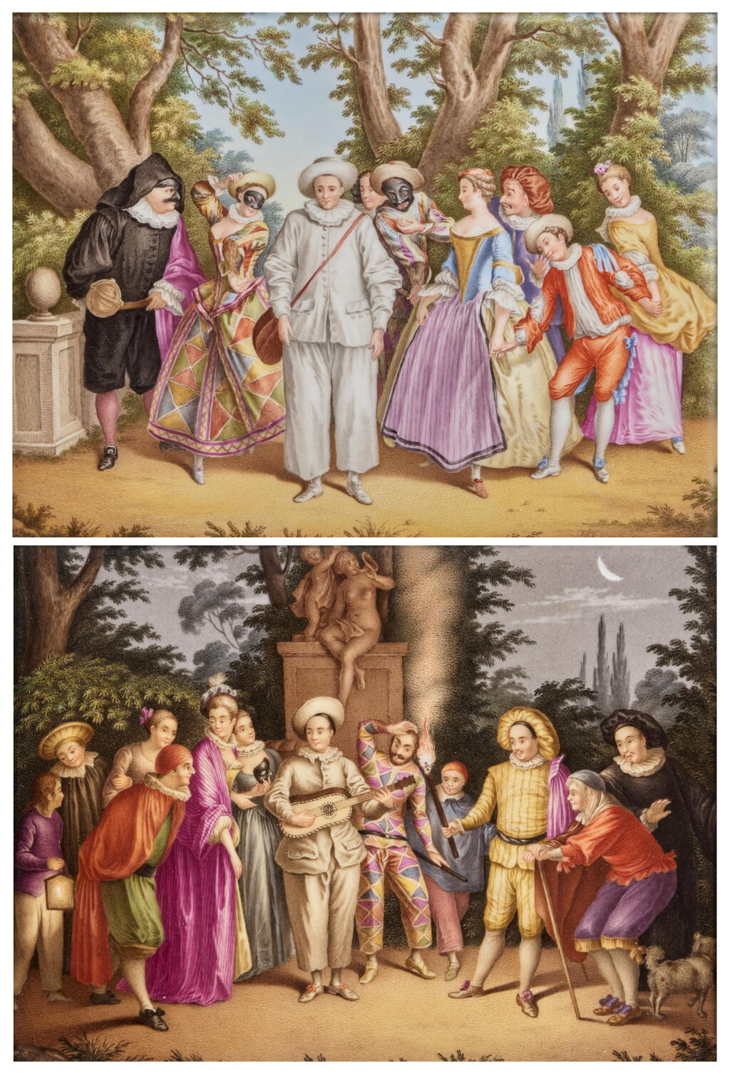 View full screen - View 1 of Lot 740. A Pair of Berlin (K.P.M.) Porcelain Rectangular Plaques, 'Commedia Dell'Arte', Circa 1875.