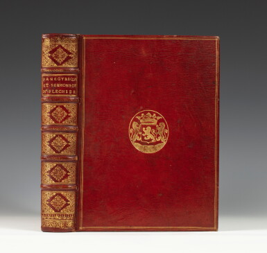View full screen - View 1 of Lot 21. Panégyriques et autres sermons. Paris, 1696. In-4. Maroquin rouge aux armes ..