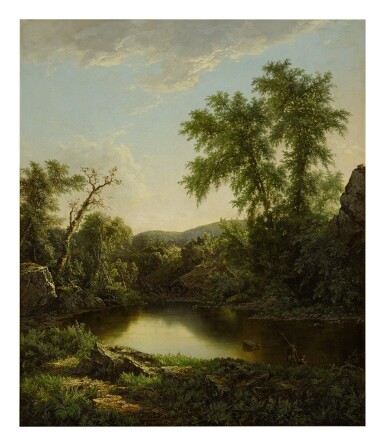 View full screen - View 1 of Lot 57. WILLIAM MASON BROWN | FISHERMEN BY A MOUNTAIN LAKE.