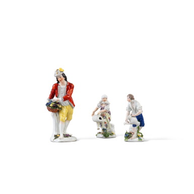 View full screen - View 1 of Lot 631. Two Meissen porcelain figures of gardeners with watering cans, circa 1750.