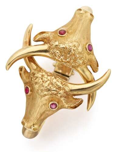 View full screen - View 1 of Lot 324. GOLD AND RUBY 'DOUBLE LONGHORN' BRACELET, PAUL FLATO .