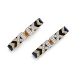 Pair of Gold, Enamel and Diamond Cuff-Bracelets