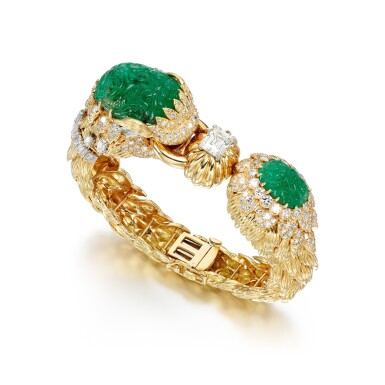 View full screen - View 1 of Lot 100. Emerald and diamond bracelet .