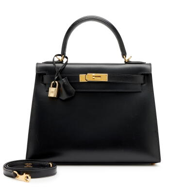 View full screen - View 1 of Lot 172. Black Box Kelly 28 Sellier Gold Hardware, 2000.