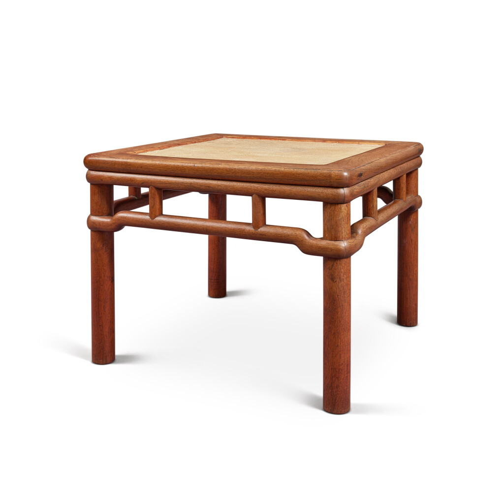 View full screen - View 1 of Lot 724. A 'huanghuali' bamboo-style square stool (Fangdeng), Qing dynasty, 18th century | 清十八世紀 黃花梨裹腿羅鍋棖加矮老方凳.