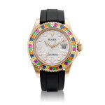 Yacht-Master, Reference 116695SATS | An Everose gold, diamond, tsavorite and sapphire-set wristwatch with date, Circa 2018 | 勞力士 | Yacht-Master 型號116695SATS | 永恆玫瑰金鑲鑽石、沙弗來石及寶石腕錶,備日期顯示,約2018年製