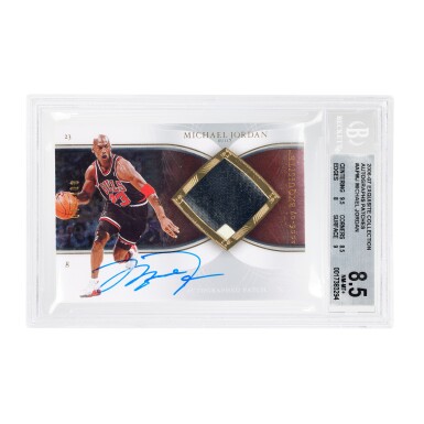 View full screen - View 1 of Lot 8. Michael Jordan Chicago Bulls 2006-07 Upper Deck Exquisite Collection Autographs Patches 049/100 #AP-MJ BGS 8.5/9 Autograph | Game-Used Patch | On-Card Autograph.