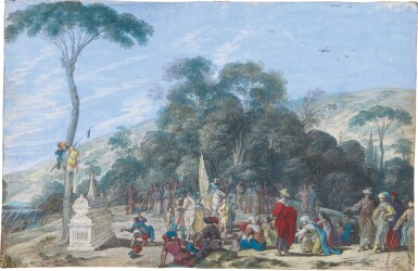 View full screen - View 1 of Lot 6. JOHANN WILHELM BAUR | FIGURES BEFORE A TOMB, WITHIN A LANDSCAPE.