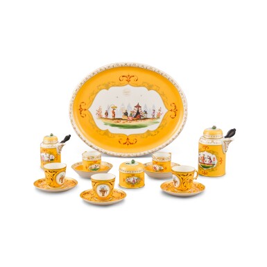 View full screen - View 1 of Lot 745. A Fürstenberg yellow-ground chinoiserie cabaret, 19th century.