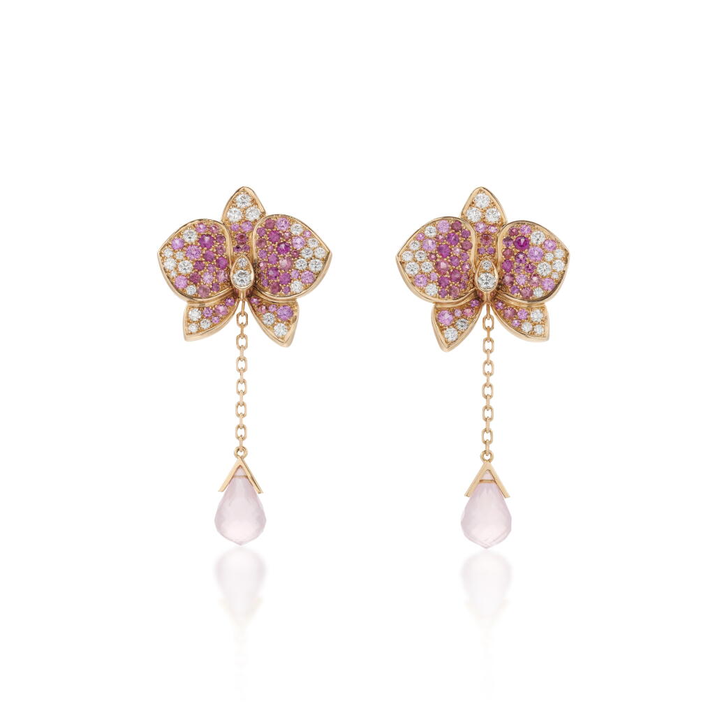 View full screen - View 1 of Lot 240. Pair of pink sapphire and diamond 'Caresse d'Orchidees' earrings | Paio di orecchini in zaffiri rosa e diamanti ' Caresse d'Orchidees' .