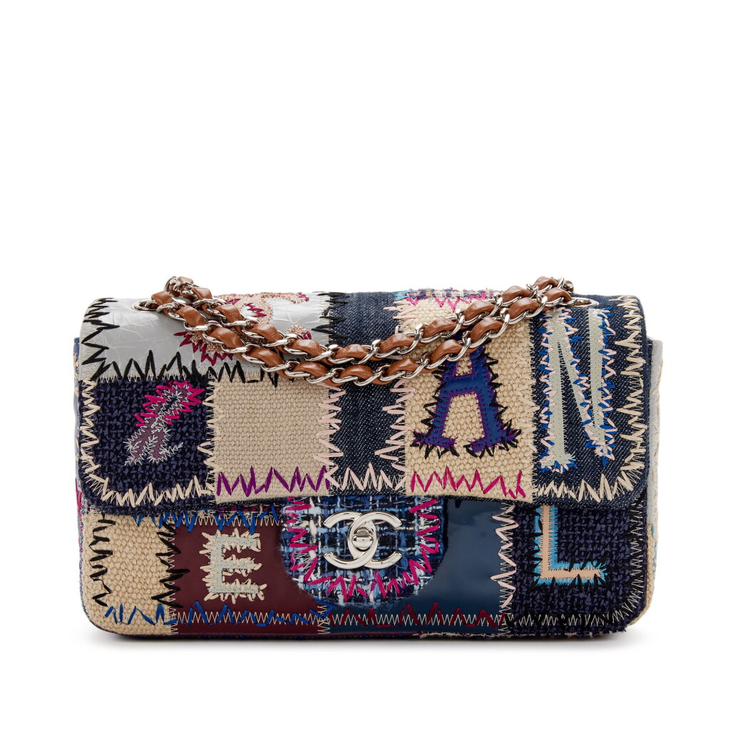 View full screen - View 1 of Lot 71. Multicolor Patchwork Denim Textile and Leather Medium Classic Single Flap Silver Hardware, 2012.