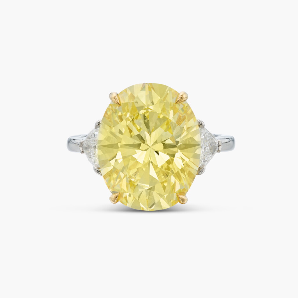 View full screen - View 1 of Lot 6. Fancy Intense Yellow Diamond and Diamond Ring 9.57克拉 濃彩黃色鑽石 配 鑽石 戒指.
