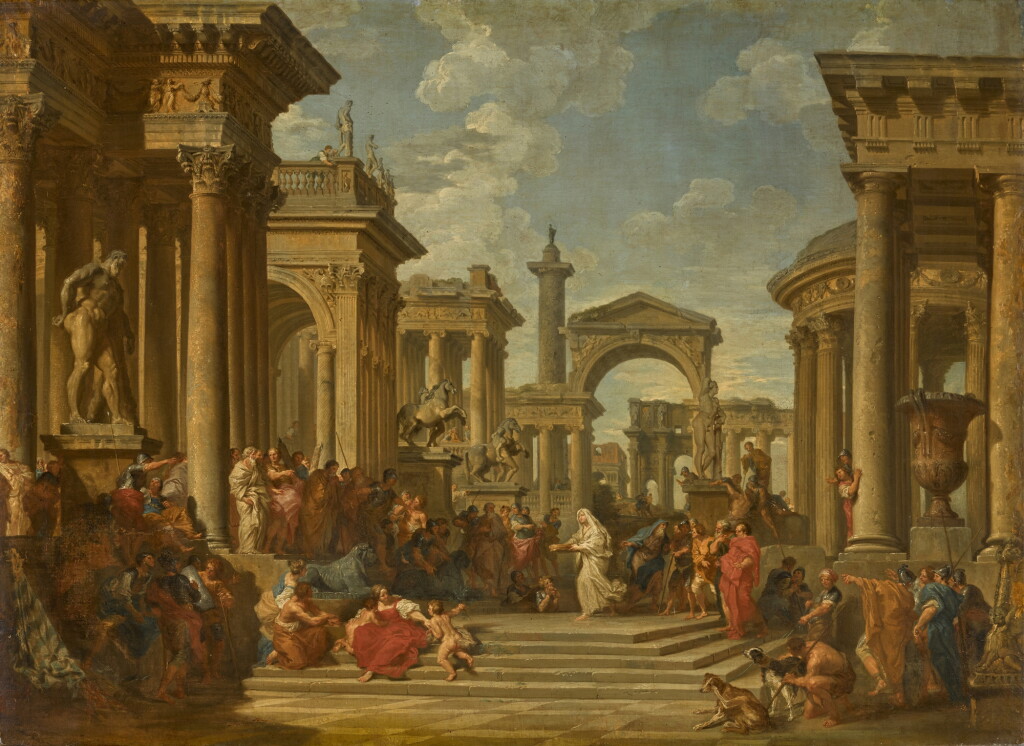 View full screen - View 1 of Lot 16. A capriccio of the Roman forum with Tuccia, the Vestal Virgin.