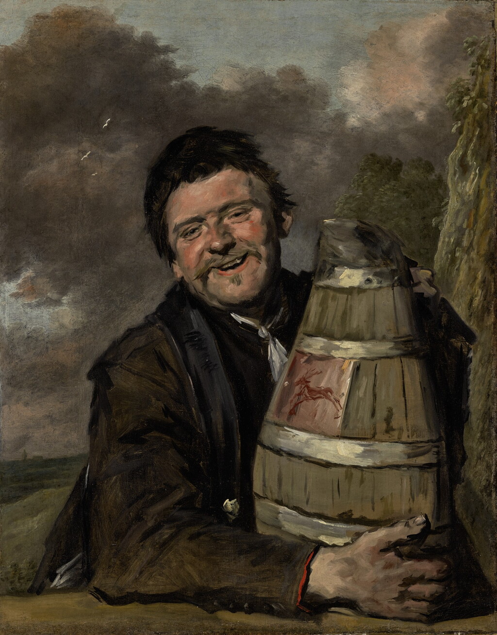 View full screen - View 1 of Lot 191. FRANS HALS AND STUDIO | PORTRAIT OF A FISHERMAN HOLDING A BEER KEG.
