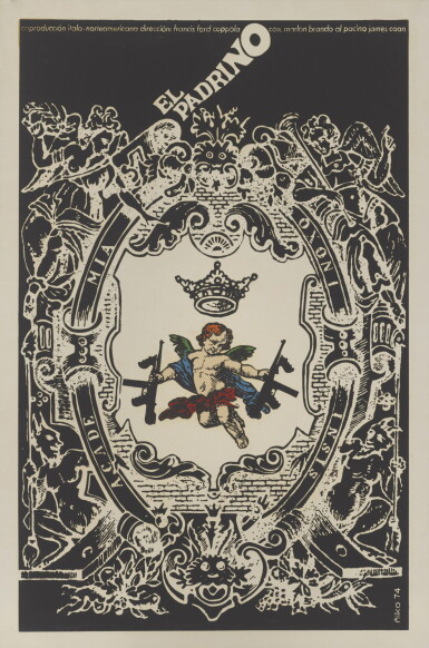 View full screen - View 1 of Lot 46. THE GODFATHER / EL PADRINO (1972) FIRST CUBAN RELEASE SILKSCREEN POSTER, 1974.