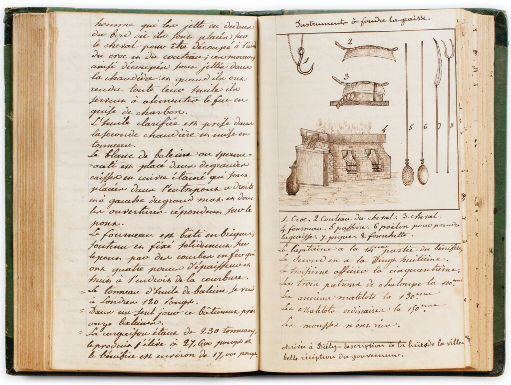 View full screen - View 1 of Lot 211. PAQUET D'HAUTEROCHE. Voyage autour du monde. Manuscrit a.s. (2 vol. in-8 demi-basane verte à coins) 2 ff. titre, 299 pp..