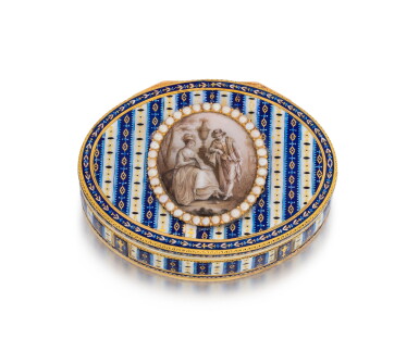 View full screen - View 1 of Lot 1171. A pearl-set gold and enamel snuff box, probably Hanau, circa 1790.