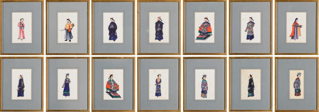 View full screen - View 1 of Lot 163. A set of fourteen Chinese paintings on silk, Canton, 19th century.