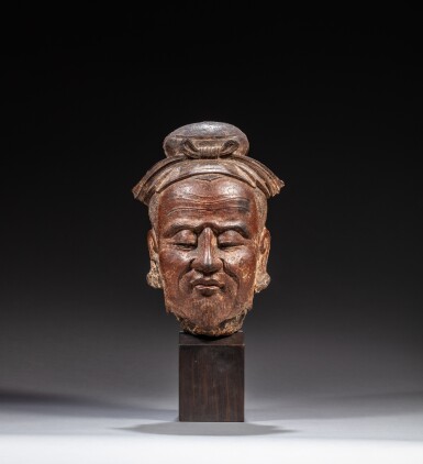 View full screen - View 1 of Lot 230. A cast iron head of a luohan, Japan, Edo period | 日本 江戶時代 鐵鑄羅漢首.