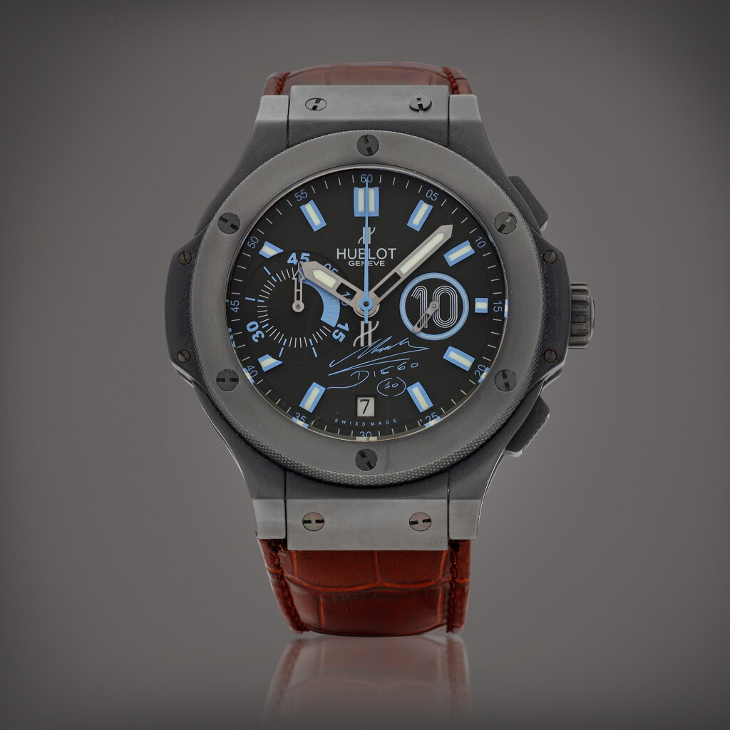 View full screen - View 1 of Lot 8621. Big Bang Diego Maradona, Reference 318.CI.1129.GR.DMA09 | A limited edition black ceramic chronograph wristwatch with date, Circa 2010 | 宇舶 | Big Bang Diego Maradona 型號318.CI.1129.GR.DMA09 | 限量版黑色陶瓷計時腕錶,備日期顯示,約2010年製.
