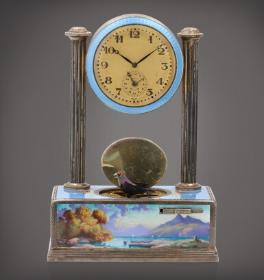View full screen - View 1 of Lot 170. Boîte à oiseau chanteur en argent et émail, Suisse | Enamel and silver singing-bird box, Switzerland Vers 1910 | Circa 1910.