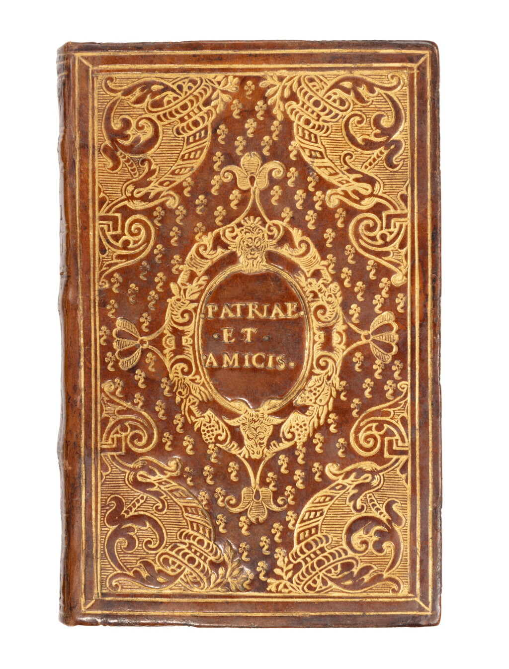 View full screen - View 1 of Lot 62. Martial, Epigrammaton libri XII, Antwerp, Plantin, 1568, Parisian red morocco with motto “Patriae et Amicis”.