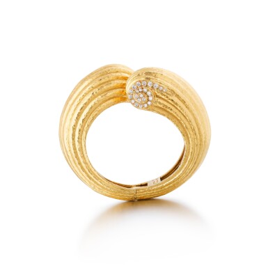 View full screen - View 1 of Lot 19. Gold and diamond cuff-bracelet | Bracelet diamants et or .
