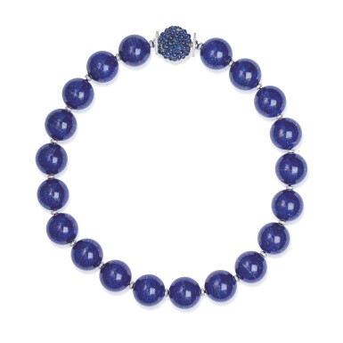 View full screen - View 1 of Lot 11. LAPIS LAZULI, SAPPHIRE AND DIAMOND NECKLACE, MICHELE DELLA VALLE.