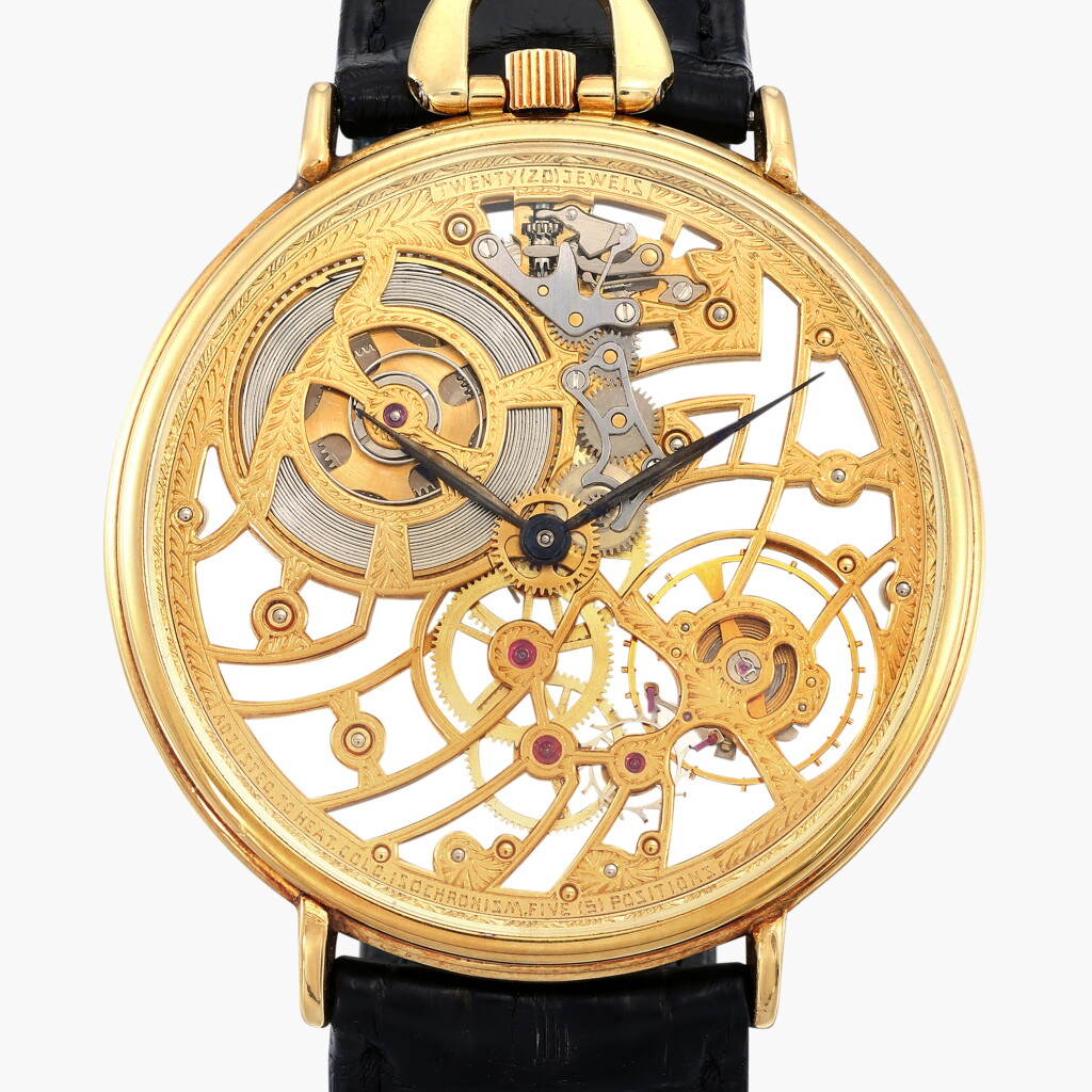 View full screen - View 1 of Lot 21. Reference 35693BA | A unique yellow gold skeletonized wristwatch | Circa 1983.
