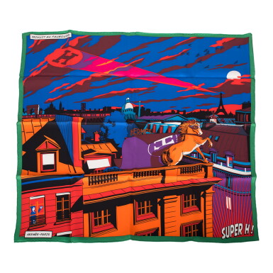 View full screen - View 1 of Lot 123. Minuit Au Faubourg Silk Twill Scarf 70.