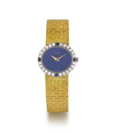 View full screen - View 1 of Lot 318. Piaget | Montre bracelet de dame lapis lazuli diamants et saphirs, ref. 9804A6 | Lady's lapis lazuli, diamond and sapphire wristwatch, ref. 9804A6.
