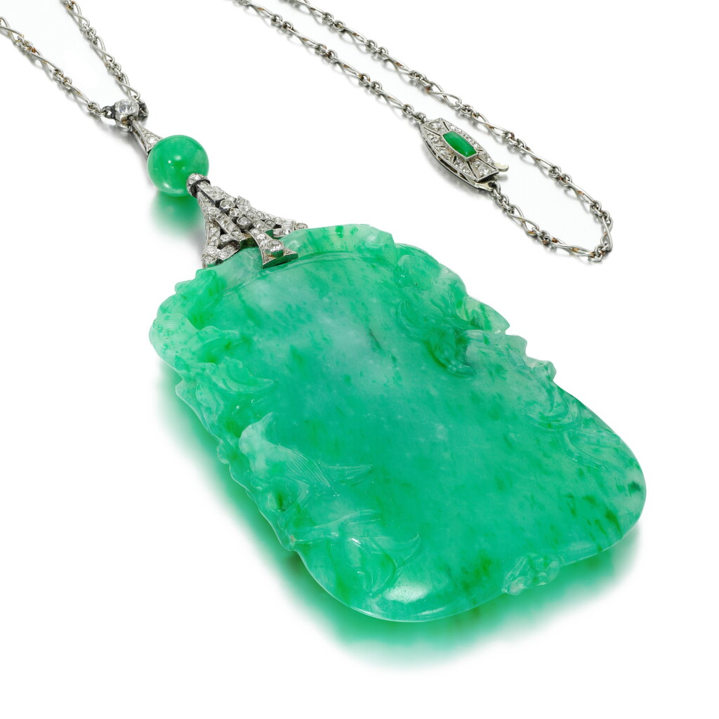 View full screen - View 1 of Lot 14. Liberty, attributed to | Jadeite and diamond necklace, circa 1910.
