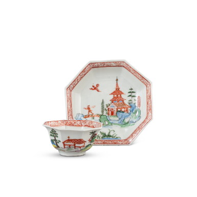 View full screen - View 1 of Lot 790. A Vienna (Du Paquier) porcelain octagonal chinoiserie teabowl and saucer, circa 1725 .