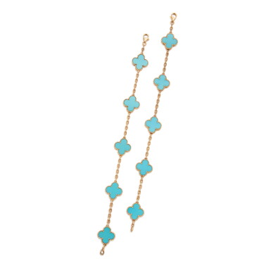 View full screen - View 1 of Lot 19. Two Gold and Turquoise 'Vintage Alhambra' Bracelets, France.