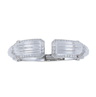 View full screen - View 1 of Lot 9. DAVID WEBB | ROCK CRYSTAL AND DIAMOND 'WHITE NIGHT' CUFF-BRACELET.