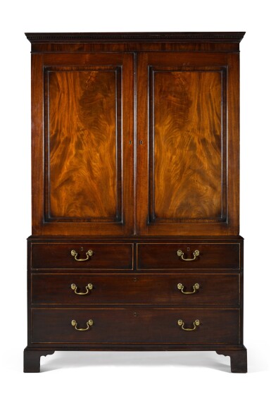 View full screen - View 1 of Lot 49. A George III mahogany wardrobe by Gillows, 1788, possibly executed by William Stubbs.