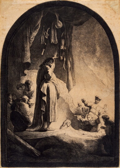 View full screen - View 1 of Lot 70. The Raising of Lazarus: The Larger Plate (B., Holl. 73; New Holl. 113; H. 96).