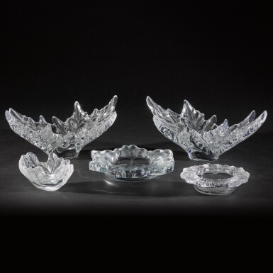 View full screen - View 1 of Lot 14. A pair of Lalique `Champ-Elysées' bowls and three other Lalique pieces, late 20th century.
