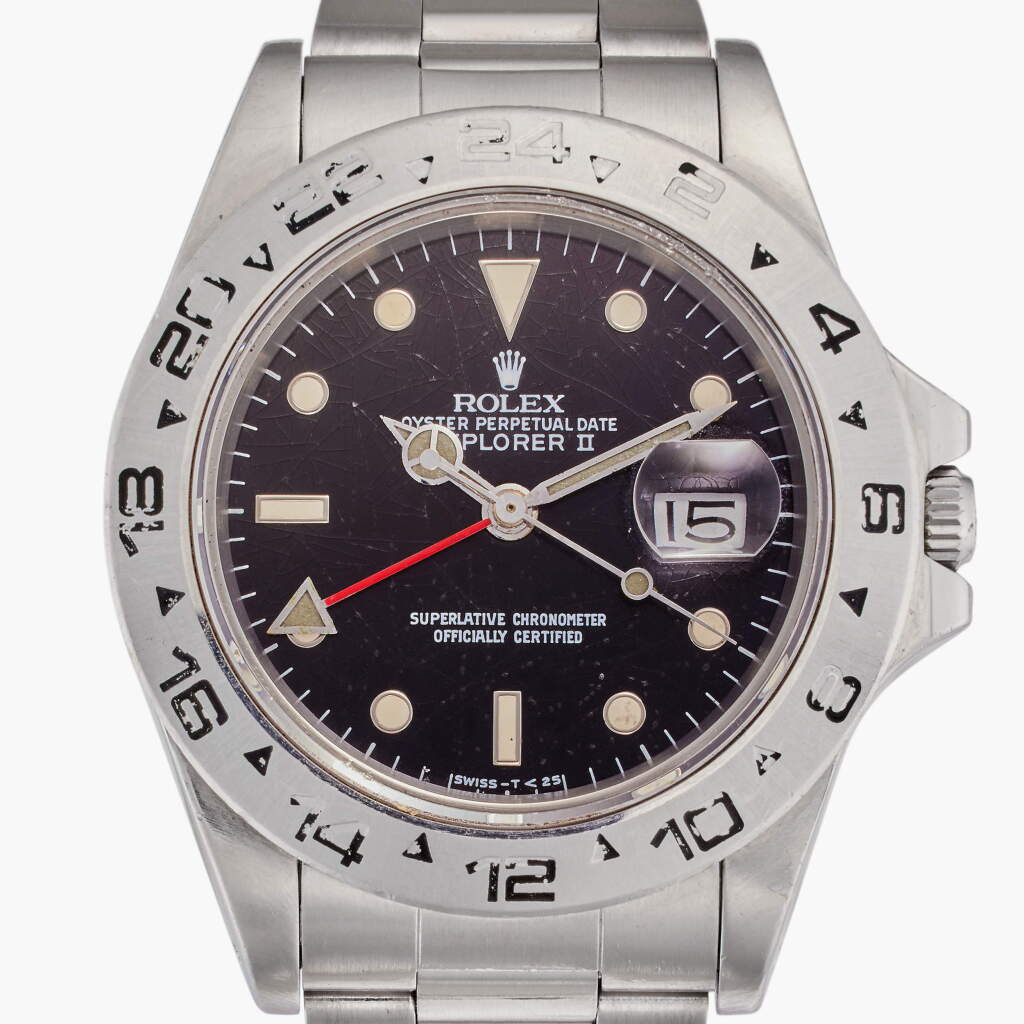 View full screen - View 1 of Lot 392. Reference 16550 Explorer II | A stainless steel automatic dual time zone wristwatch with date and bracelet, Circa 1984.