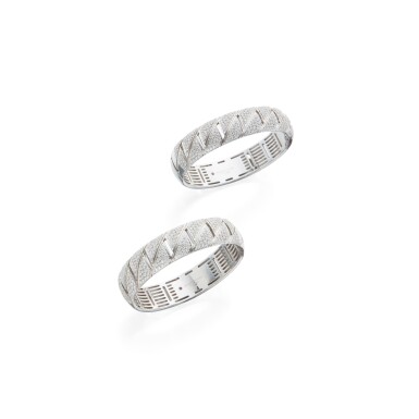 View full screen - View 1 of Lot 200. Two White Gold and Diamond Bangle-Bracelets.