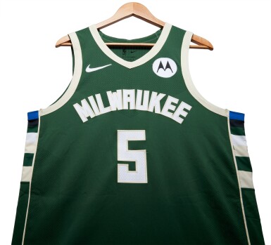 View full screen - View 1 of Lot 34. Malik Beasley Milwaukee Bucks 2024 NBA Playoffs Eastern Conference Round 1 Game Worn Icon Edition Jersey | Game 1.